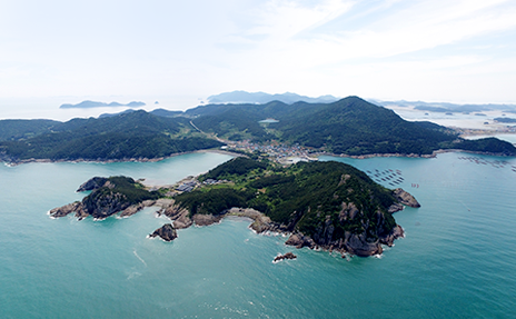 하늘에서 본 완도섬의 풍경